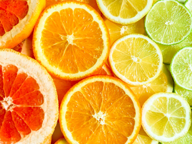 istock Background of fresh citrus fruit slices 1359884268