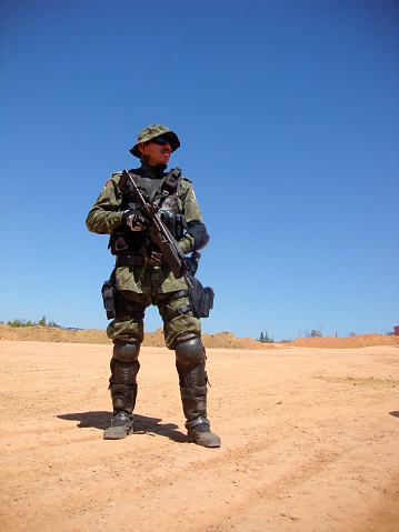 Jacunda/Para/Brazil - July 04, 2011: Soldier of the Military Police of the State of Pará crowded in the Battalion of Environmental Police in action to fight to the crimes to the environment