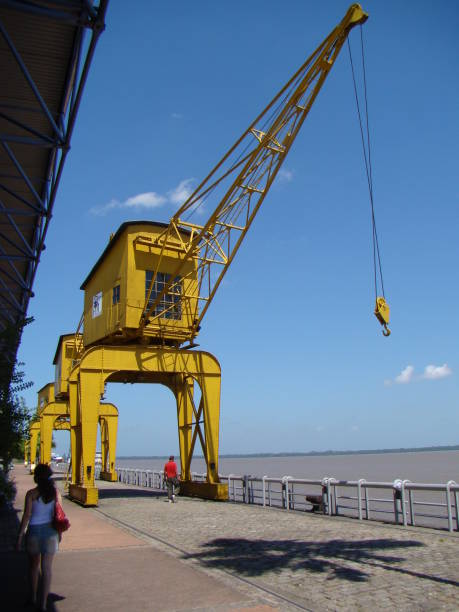 "estacao das docas" (docks station), a tourist and cultural complex in belem/pa - old crane blue sky imagens e fotografias de stock