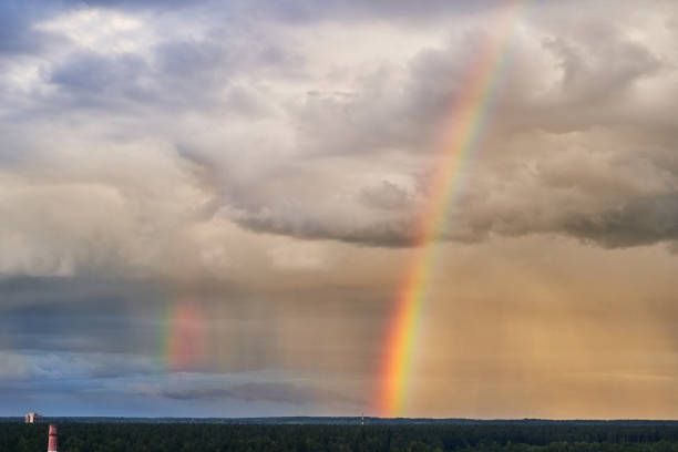 Rainbow on blue sky right after the storm.