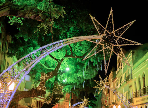 Recife, Pernambuco, Brazil - December 15, 2021:Christmas decoration in the most beautiful and famous street in Recife downtown