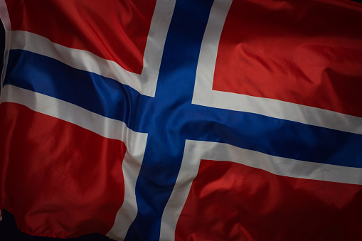 Close up of waving flag of Norway