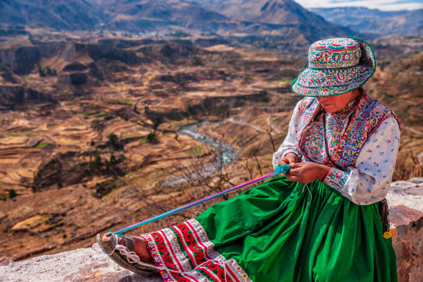 istock Peruvian woman weaving near Colca Canyon, Peru 1359894450
