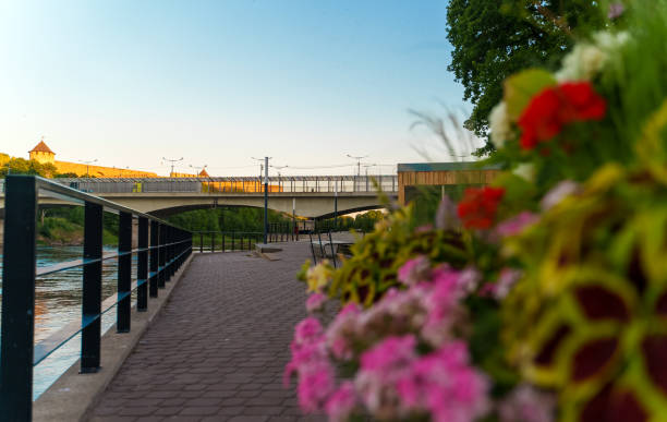 istock Promenade by the river Narva in Estonia. 1359894573