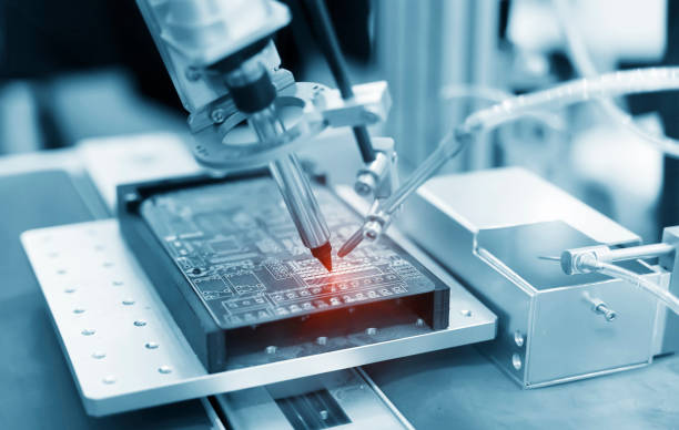 istock automatic robot for print circuit board (PCB)assembly machine during soldering or welding part 1359908345