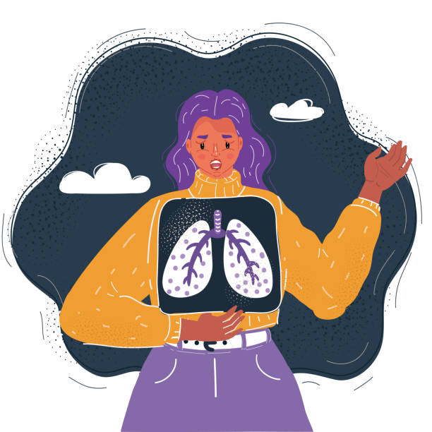 ilustrações de stock, clip art, desenhos animados e ícones de vector illustration of woman hold lung xray on dark backgroud. - doctor vector radiologist happiness