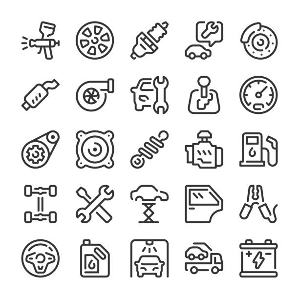 Car service and repair icon set Сontour icons vehicle part stock illustrations