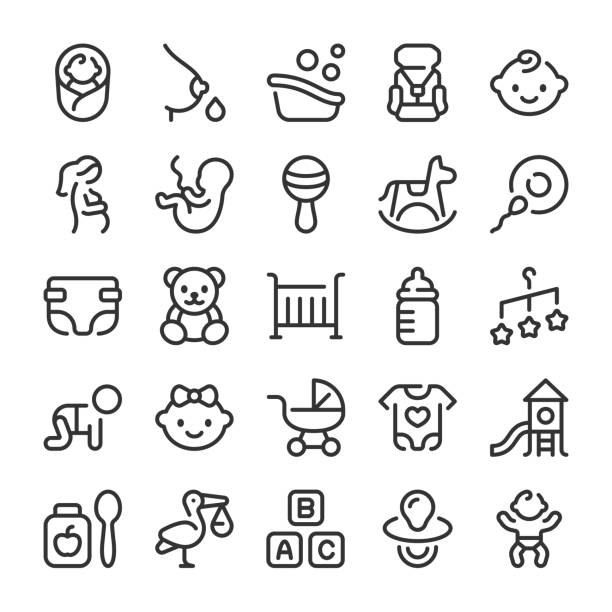 Baby care icon set Сontour icons babies stock illustrations