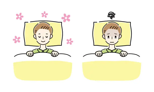 Vector illustration of Illustration of good sleep and insomnia.