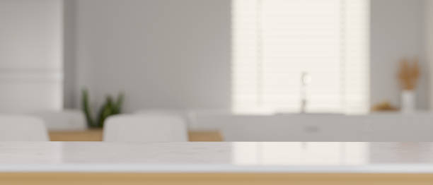 istock Minimal Scandinavian kitchen counter top on blurred kitchen space background 1359918412