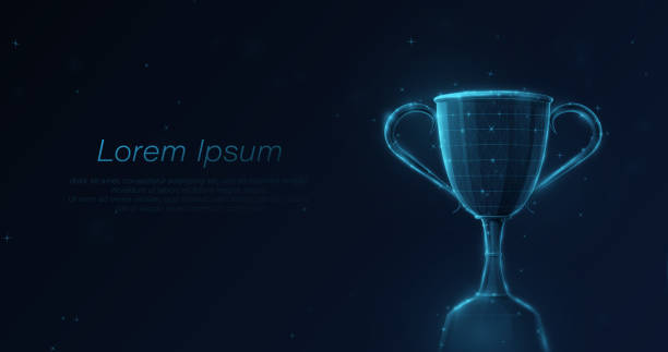istock 3d Trophy. Champions award, success, and winning concept. Low polygon line, triangles, and particle style design. geometric wireframe 1359919930