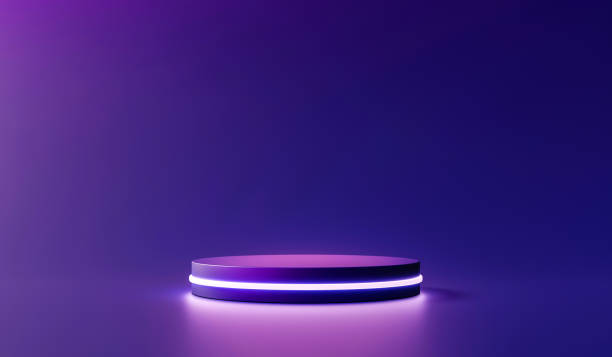 produto mínimo neon stand pódio fundo pedestal renderização 3d - plataforma - fotografias e filmes do acervo