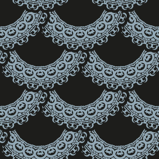 istock Dark dewy seamless pattern with blue vintage ornaments. Wallpaper in a vintage style template. Indian floral element. Ornament for wallpaper, fabric, packaging and paper. 1359928467