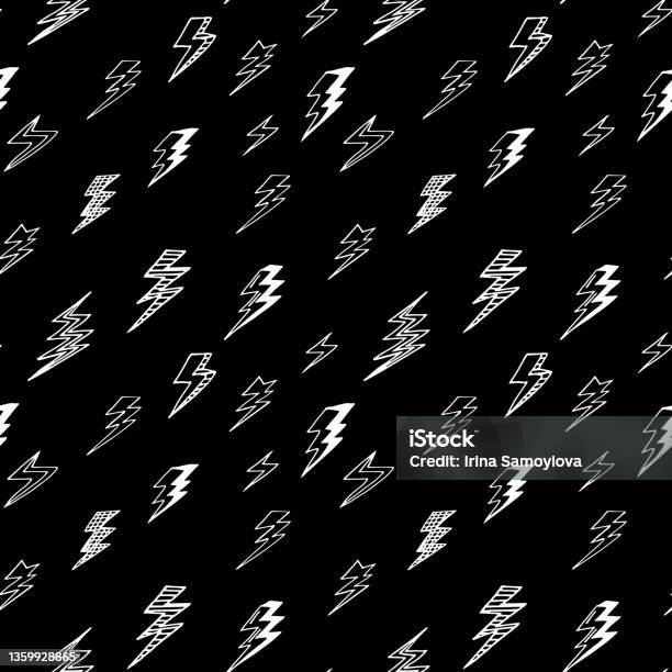 Lighting Stip Pattern Lightning Seamless Pattern Hand Drawn Doodle Vector Wallpaper Textile ...