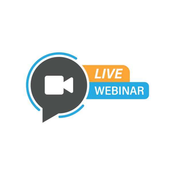 live webinar icon in flat style. online training vector illustration on isolated background. conference stream sign business concept. - webinar 幅插畫檔、美工圖案、卡通及圖標