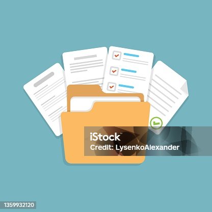 istock Contract document icon in flat style. Report with folder vector illustration on isolated background. Paper sheet sign business concept. 1359932120