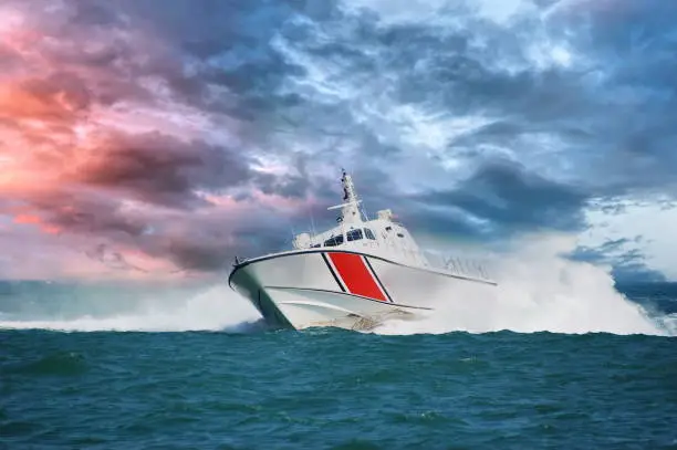 Photo of coast guard boat serving in severe storm