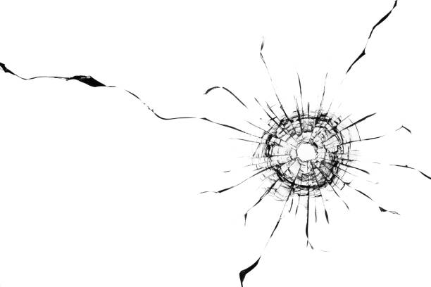 istock Collage Hole from a ball in the glass, cracks on a white background 1359942649