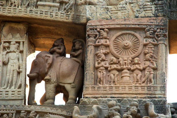 Stone Art at Stupa in Sanchi Exquisite stone sculpture at Stupa in Sanchi, near Bhopal, Madhya Pradesh, India, Asia stupa stock pictures, royalty-free photos & images