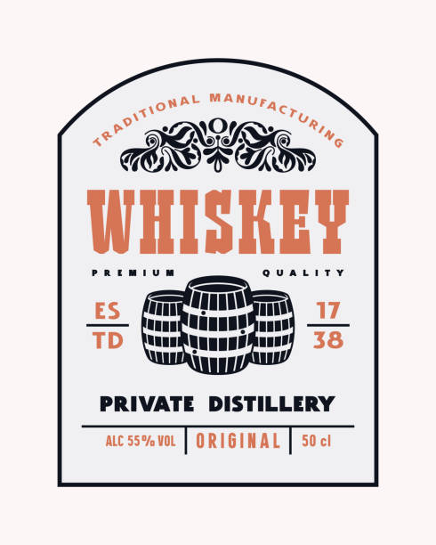 Template label for whiskey Template label for whiskey and other alcohol drink. Typography with floral ornament. Vector illustration bourbon barrel stock illustrations
