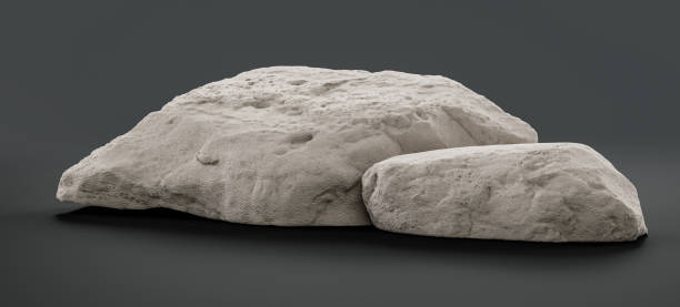 Single color white rocks in a flat grey color background for product displays with copy space, 3d Rendering