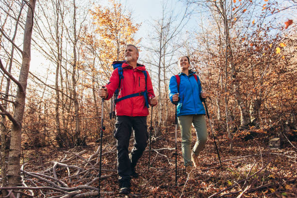 istock Mature Couple Hiking Along Forest Path Together 1359948830