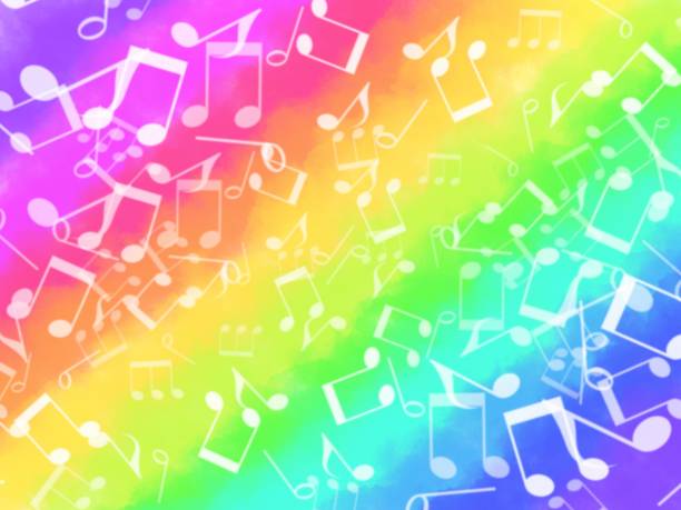 istock Illustration of rainbow-colored musical notes scattered all over the background 1359949109