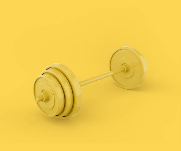istock Yellow barbell on a yellow background. Minimalistic design object. 3d rendering. 1359951275