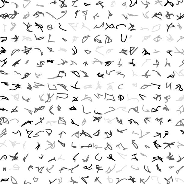 Foreign characters (doodles) Foreign (fake) characters (doodles), random grayscale "color", in matrix pattern.

Pattern: Matrix pattern
Shapes: Random doodle, each has its own path.
Color: Random grayscale outline. No fill.
Background: White made by single square shape. grey alien stock illustrations