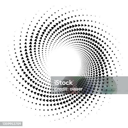 istock Expanding swirl pattern of rounded triangles pointing in spiral direction, on white 1359953709