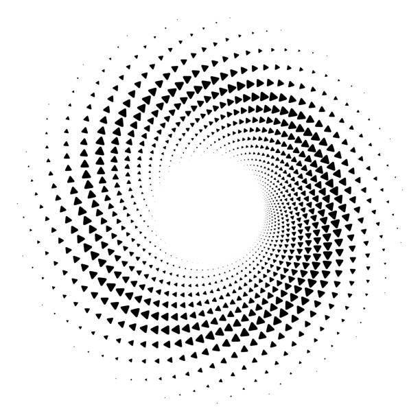 Expanding swirl pattern of rounded triangles pointing in spiral direction, on white vector art illustration