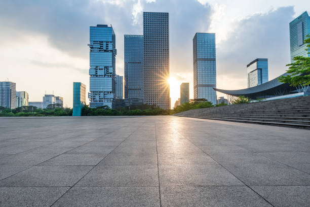 istock Modern city skyline and commercial office buildings with empty road 1359954687