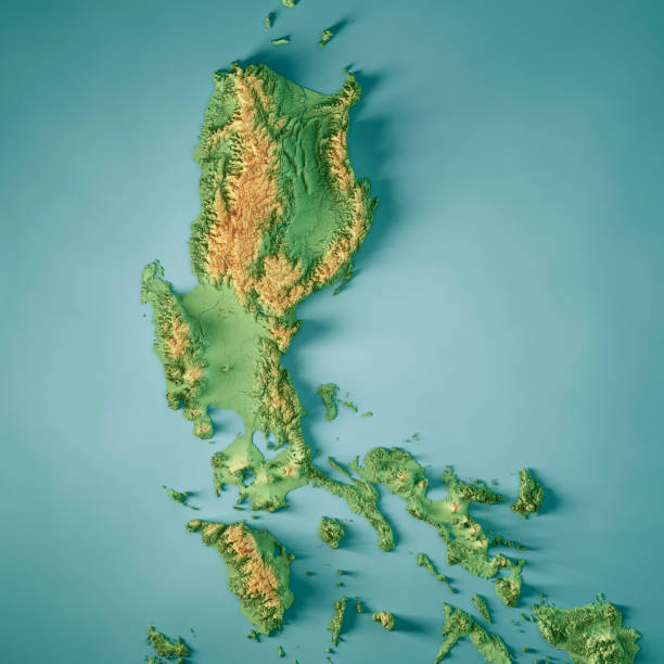 luzon island 3d render mappa topografica colore - bicol foto e immagini stock