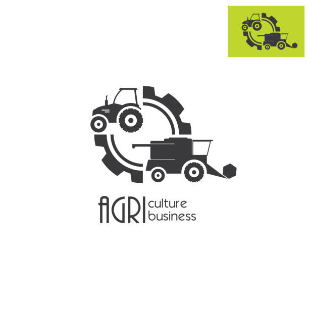 농업 회사 또는 농업 서비스 아이콘 디자인. 트랙터와 아이콘을 결합합니다. - diesel engine machine part machine stock illustrations