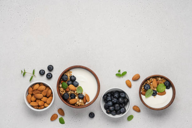 Granola bowl with berries and yoghurt stock photo