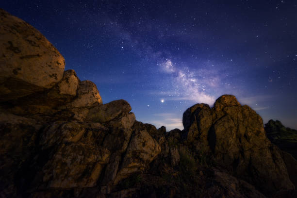 Beautiful Milky Way shot in the mountains at night stock photo