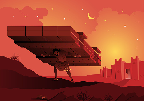 Illustration of Samson carries gates of the city. Biblical Series