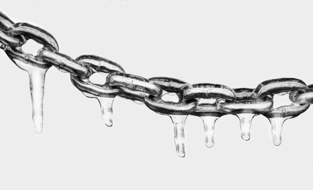 Abstract background. Silver thick chain in icicles.