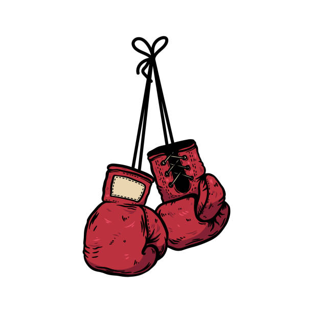 ilustrações de stock, clip art, desenhos animados e ícones de illustration of retro style boxing gloves. design element for label, sign, emblem. vector illustration - boxing glove sports glove retro revival old fashioned