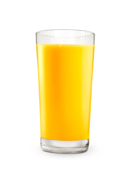 istock Orange juice glass, isolated on white background 1359970505
