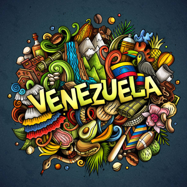 ilustraciones, imágenes clip art, dibujos animados e iconos de stock de ilustración de garabatos de dibujos animados dibujados a mano en venezuela. divertido diseño local. - ilustraciones de cultura venezolana