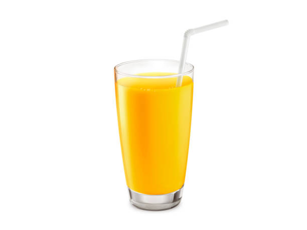 istock Orange juice glass, isolated on white background 1359970525