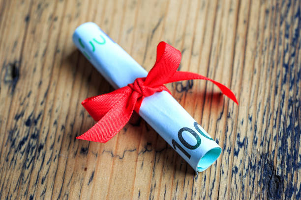 a money gift for Christmas stock photo
