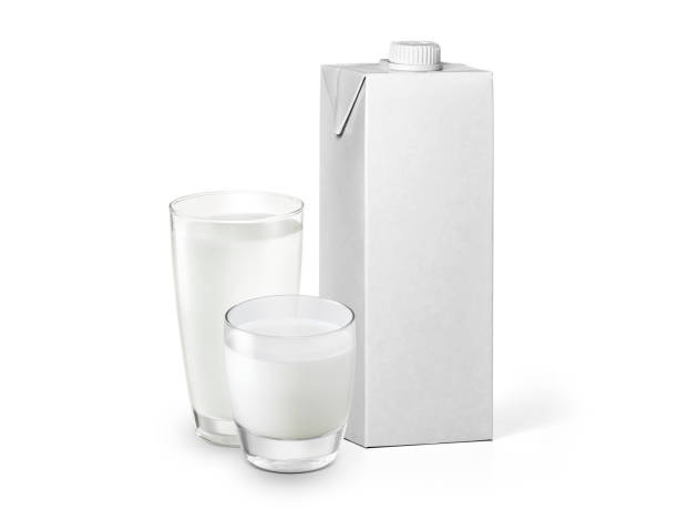istock Glass of milk and packaging box isolated on white background 1359972146