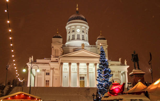 istock Helsinki Cathedral at snowy night before the Christmas 1359974212