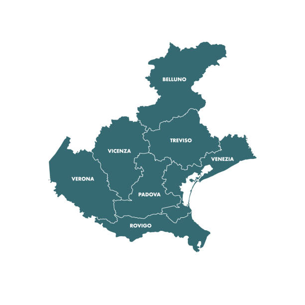 illustrazioni stock, clip art, cartoni animati e icone di tendenza di mappa del veneto con province isolate su sfondo bianco - padova italy