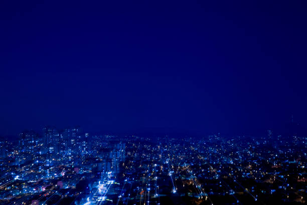Night photography of urban scape with city view with effect of lights and zoom movement in the area