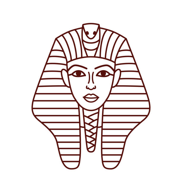 vektor tutanchamun maske im umrissstil - pharao stock-grafiken, -clipart, -cartoons und -symbole