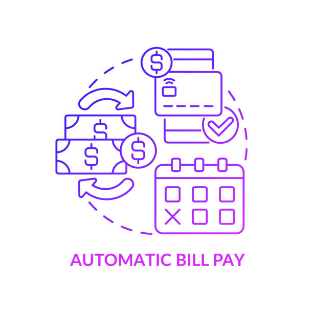 illustrations, cliparts, dessins animés et icônes de icône de concept de dégradé violet de paiement automatique des factures - automatic transmission