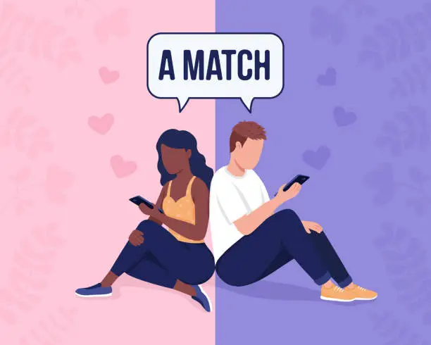 Vector illustration of Matching with partner based on personality traits flat color vector illustration